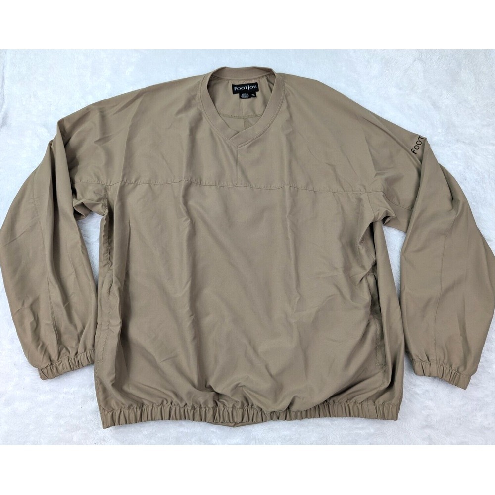 FootJoy Pullover Men's Size XL Beige Long Sleeve Golf Windbreaker V Neck Jacket
